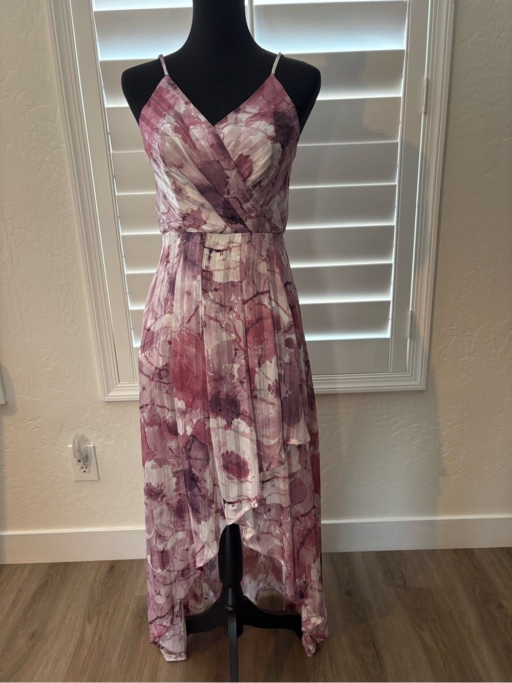 Lulu's Mauve Floral Wrap-Front High-Low Dress